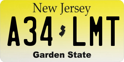 NJ license plate A34LMT