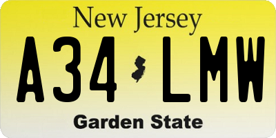 NJ license plate A34LMW