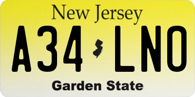 NJ license plate A34LNO