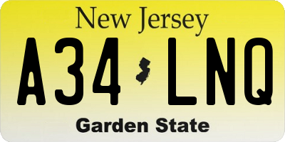 NJ license plate A34LNQ
