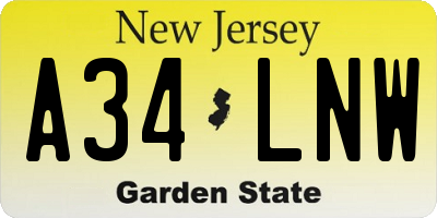 NJ license plate A34LNW