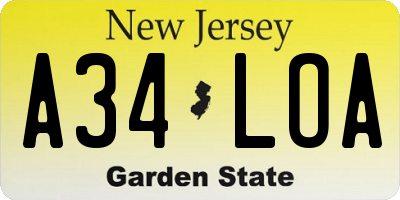 NJ license plate A34LOA