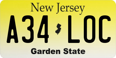 NJ license plate A34LOC
