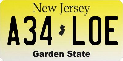 NJ license plate A34LOE
