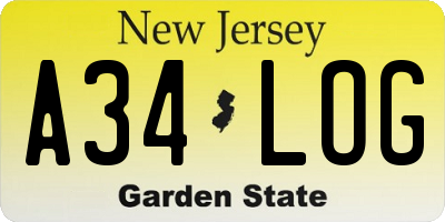 NJ license plate A34LOG