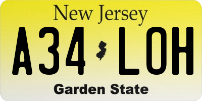 NJ license plate A34LOH