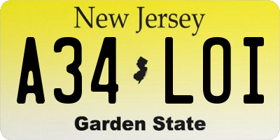 NJ license plate A34LOI