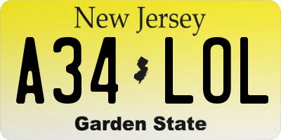 NJ license plate A34LOL