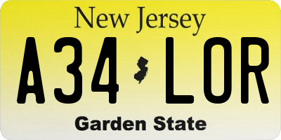 NJ license plate A34LOR