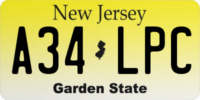 NJ license plate A34LPC