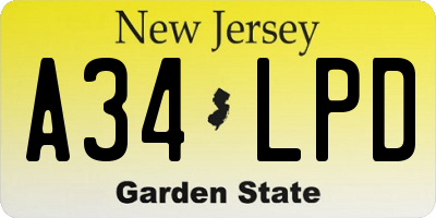 NJ license plate A34LPD