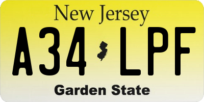NJ license plate A34LPF