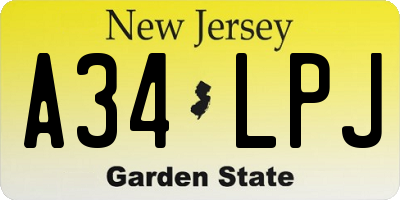 NJ license plate A34LPJ