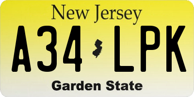 NJ license plate A34LPK