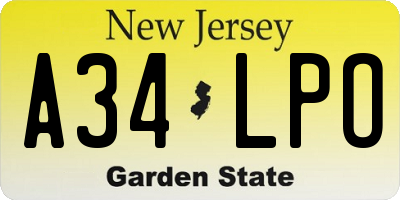 NJ license plate A34LPO