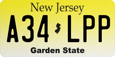 NJ license plate A34LPP