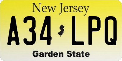 NJ license plate A34LPQ