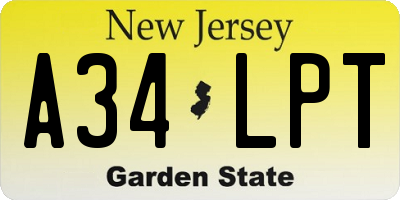 NJ license plate A34LPT