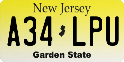 NJ license plate A34LPU