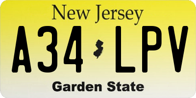 NJ license plate A34LPV
