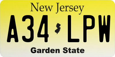 NJ license plate A34LPW