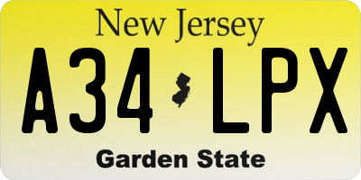 NJ license plate A34LPX