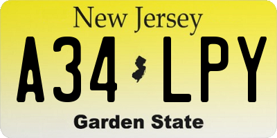NJ license plate A34LPY