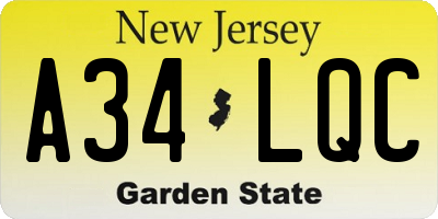 NJ license plate A34LQC