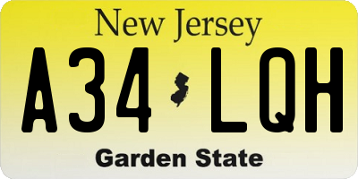 NJ license plate A34LQH