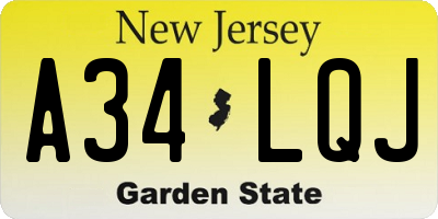 NJ license plate A34LQJ