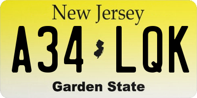 NJ license plate A34LQK
