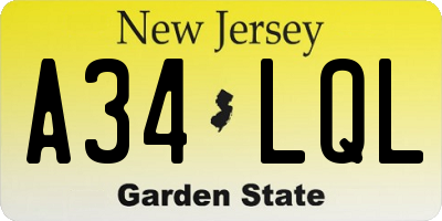 NJ license plate A34LQL