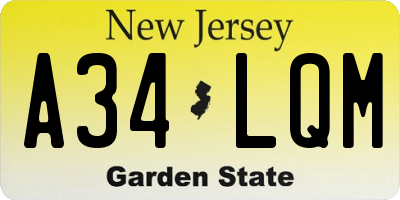 NJ license plate A34LQM