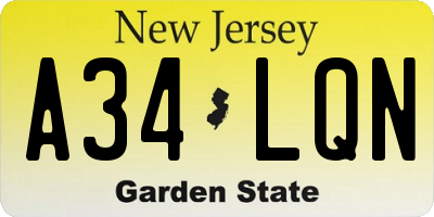 NJ license plate A34LQN