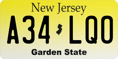 NJ license plate A34LQO