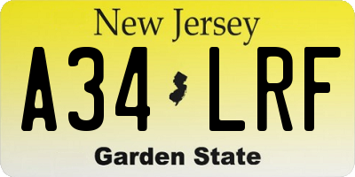 NJ license plate A34LRF