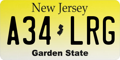 NJ license plate A34LRG