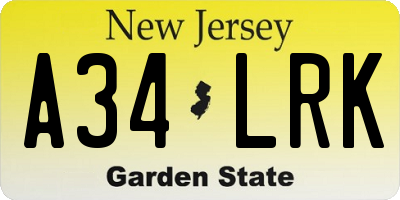 NJ license plate A34LRK