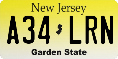 NJ license plate A34LRN
