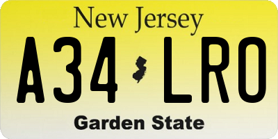 NJ license plate A34LRO