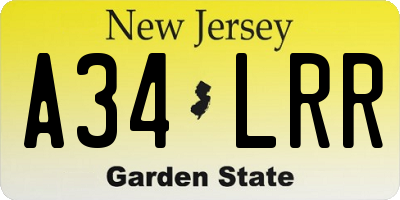 NJ license plate A34LRR