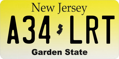 NJ license plate A34LRT