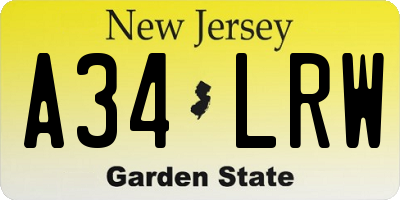 NJ license plate A34LRW