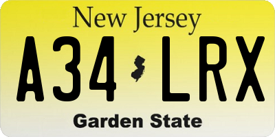 NJ license plate A34LRX
