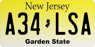 NJ license plate A34LSA