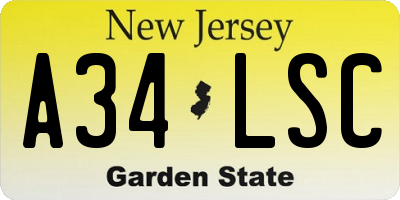 NJ license plate A34LSC