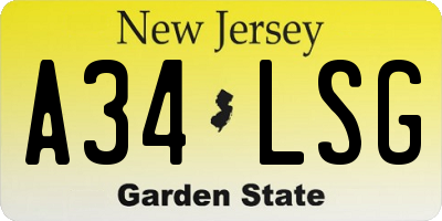 NJ license plate A34LSG