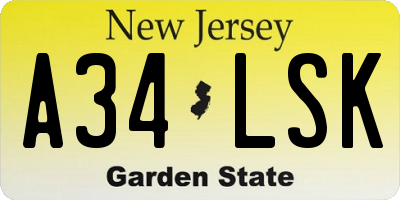 NJ license plate A34LSK
