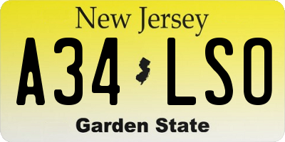 NJ license plate A34LSO