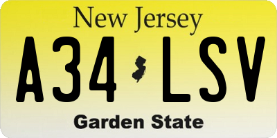 NJ license plate A34LSV